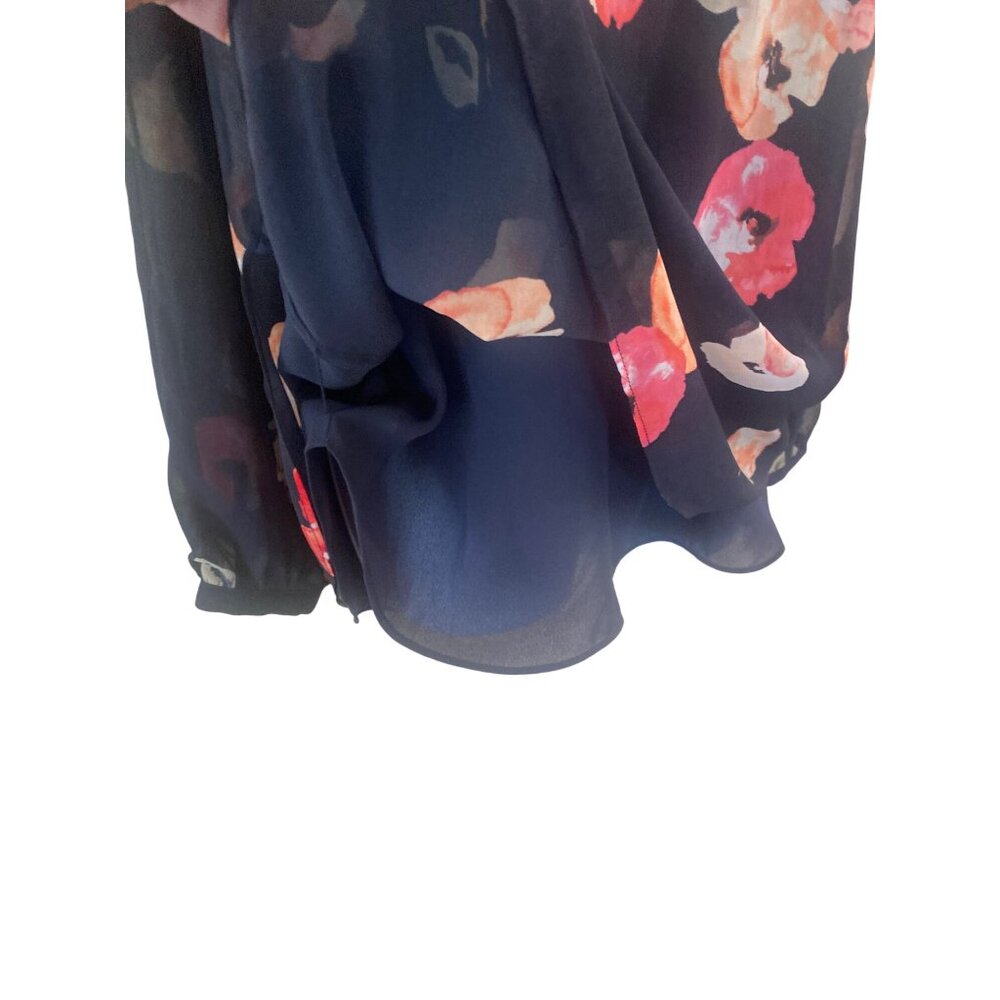 CAbi Poppy Blouse Medium* Tunic Top Navy Pink Floral Sheer lined Long Sleeve - Picture 8 of 10
